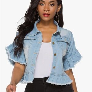 Women's Light Blue Ruffled Jean Jacket
